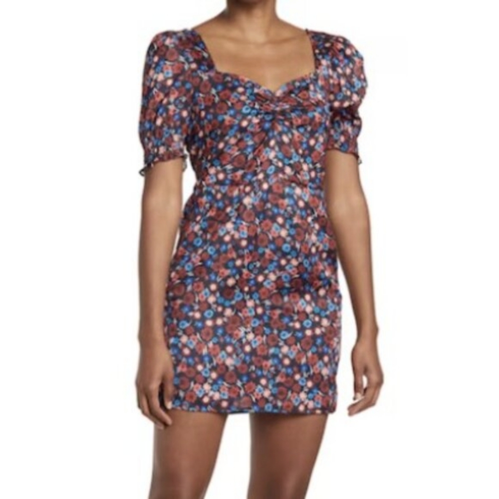 NSR Cami Sweetheart Neck Puff Sleeve Floral Print Mini Dress
